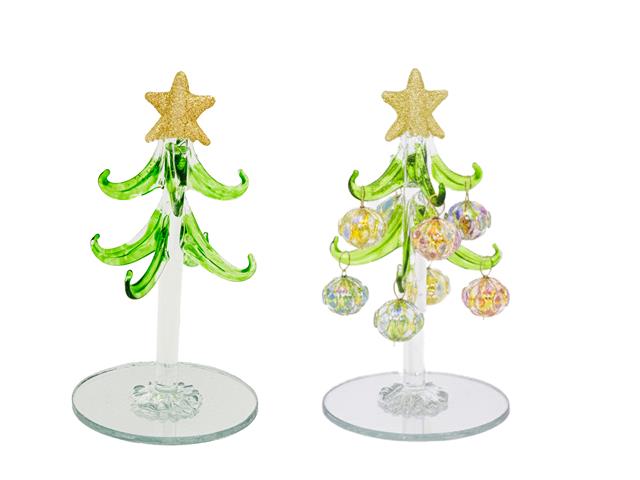 4.75" GLASS TREE WITH SHAPED ORNAMENTS STAND (SNOWMAN)